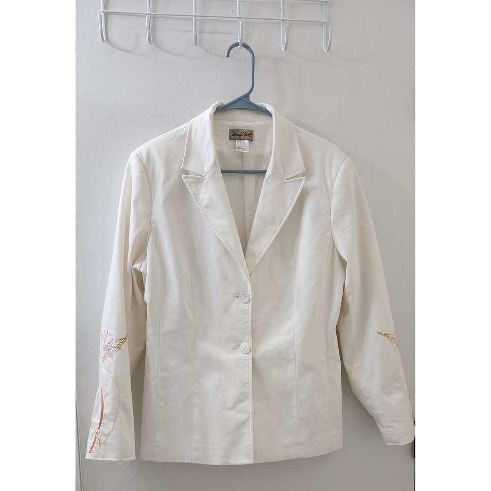 Midnight Velvet Women Cream Floral Embroidered Blazer Jacket Size 16 Style 7729